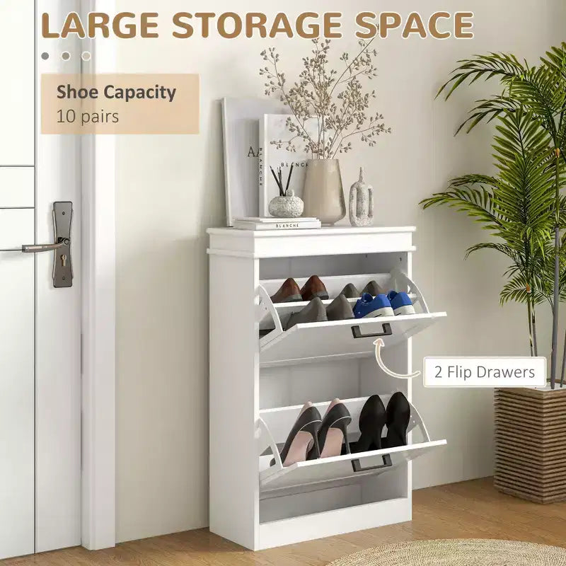 Shoe Cabinet, Shoe Storage with 2 Flip Drawers and Adjustable Shelves for 10 Pairs of Shoes, Shoe Organizer for Entryway, Hallway