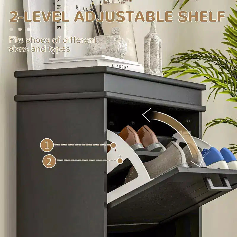 Shoe Cabinet, Shoe Storage with 2 Flip Drawers and Adjustable Shelves for 10 Pairs of Shoes, Shoe Organizer for Entryway, Hallway