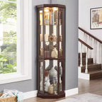 Corner Curio Cabinet with 2 Glass Doors and Adjustable Tempered Glass Shelves, Corner Cabinet for Living Room, Kitchen