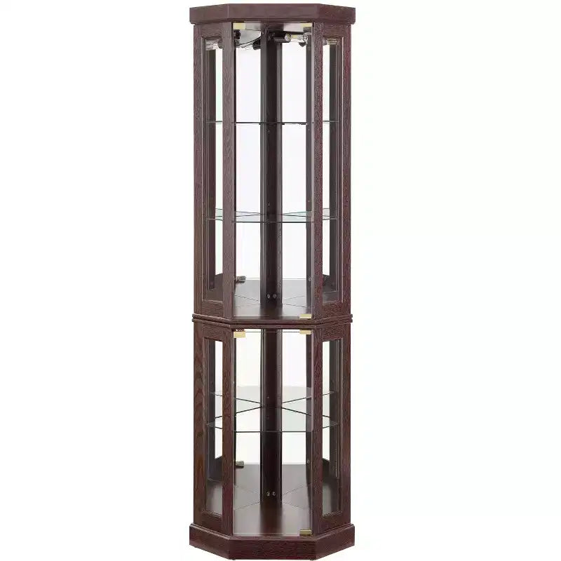 Corner Curio Cabinet with 2 Glass Doors and Adjustable Tempered Glass Shelves, Corner Cabinet for Living Room, Kitchen