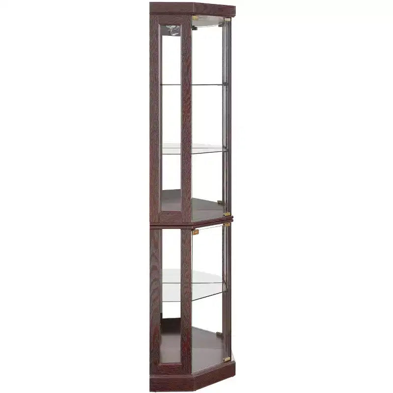 Corner Curio Cabinet with 2 Glass Doors and Adjustable Tempered Glass Shelves, Corner Cabinet for Living Room, Kitchen