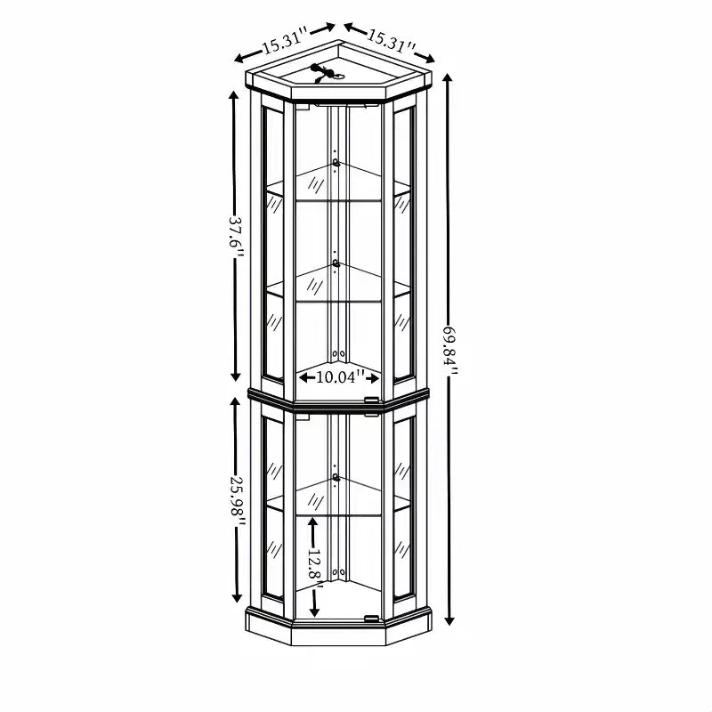 Corner Curio Cabinet with 2 Glass Doors and Adjustable Tempered Glass Shelves, Corner Cabinet for Living Room, Kitchen