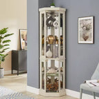 Corner Curio Cabinet with 2 Glass Doors and Adjustable Tempered Glass Shelves, Corner Cabinet for Living Room, Kitchen