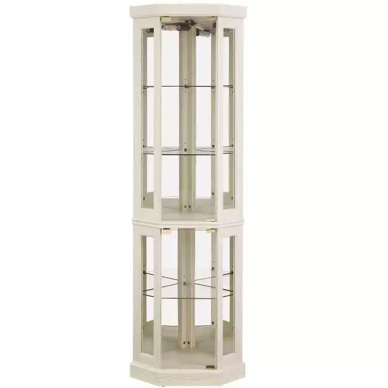 Corner Curio Cabinet with 2 Glass Doors and Adjustable Tempered Glass Shelves, Corner Cabinet for Living Room, Kitchen