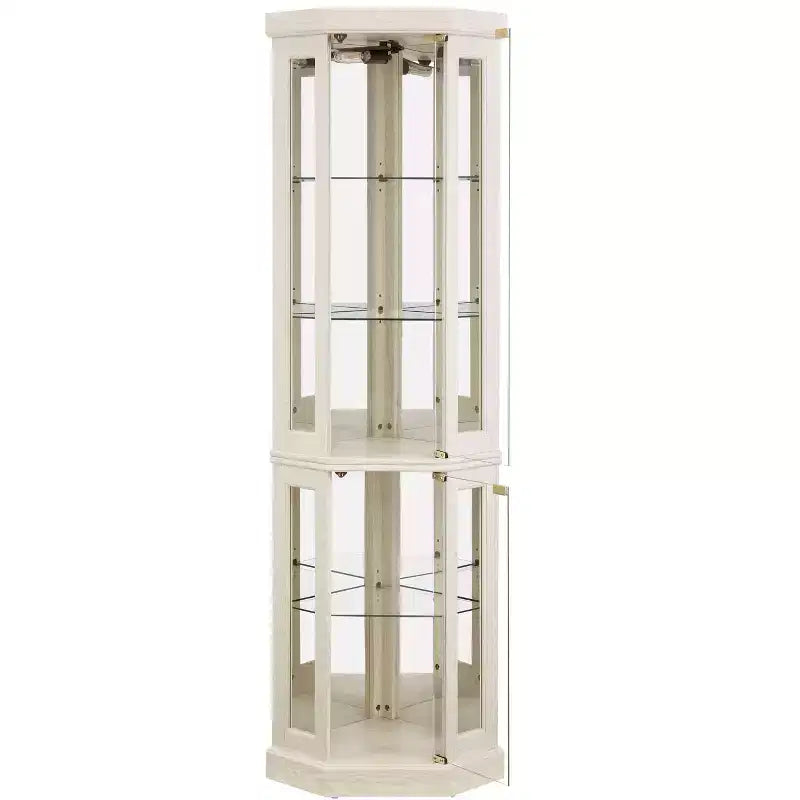 Corner Curio Cabinet with 2 Glass Doors and Adjustable Tempered Glass Shelves, Corner Cabinet for Living Room, Kitchen