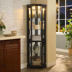 Corner Curio Cabinet with 2 Glass Doors and Adjustable Tempered Glass Shelves, Corner Cabinet for Living Room, Kitchen