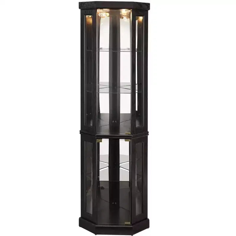 Corner Curio Cabinet with 2 Glass Doors and Adjustable Tempered Glass Shelves, Corner Cabinet for Living Room, Kitchen