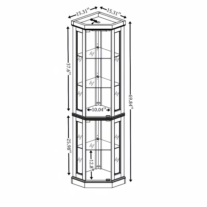 Corner Curio Cabinet with 2 Glass Doors and Adjustable Tempered Glass Shelves, Corner Cabinet for Living Room, Kitchen