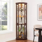 Corner Curio Cabinet with 2 Glass Doors and Adjustable Tempered Glass Shelves, Corner Cabinet for Living Room, Kitchen