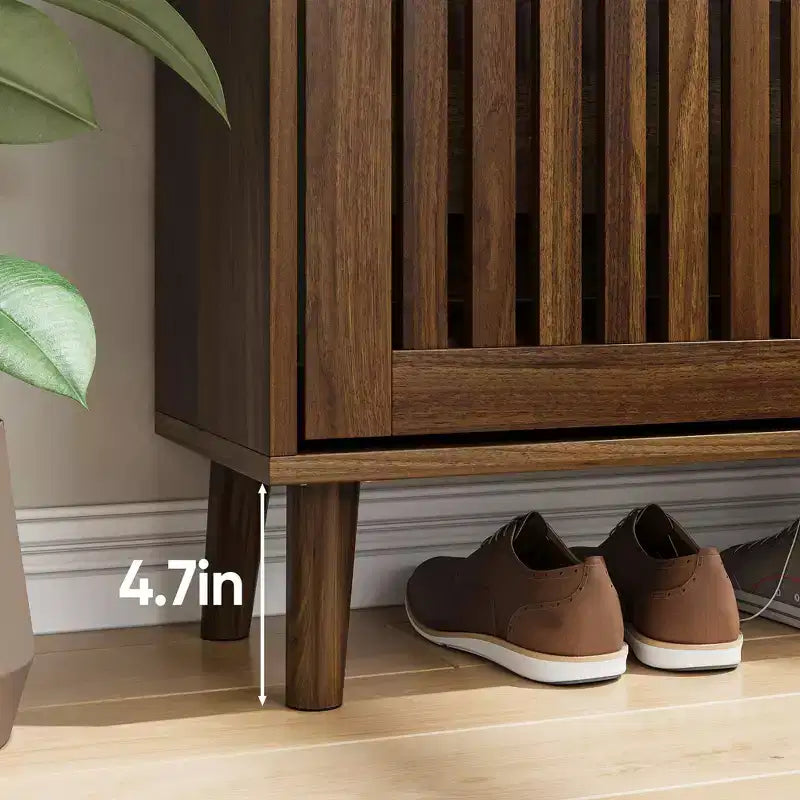 23.6in Modern Shoe Cabinet, Freestanding Shoe Organizer with 2 Flip Drawers, Shoe Storage Cabinet for Entryway, Living Room, Hallway, Walnut