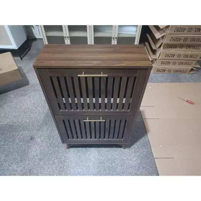 23.6in Modern Shoe Cabinet, Freestanding Shoe Organizer with 2 Flip Drawers, Shoe Storage Cabinet for Entryway, Living Room, Hallway, Walnut