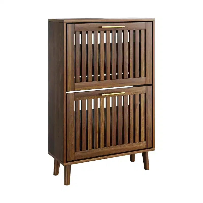 23.6in Modern Shoe Cabinet, Freestanding Shoe Organizer with 2 Flip Drawers, Shoe Storage Cabinet for Entryway, Living Room, Hallway, Walnut