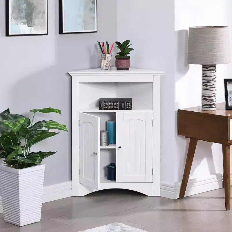 Corner Cabinet, Freestanding Corner Cabinet with 2 Doors and 3 Shelves, Free Standing Cabinet for Kitchen, Living Room