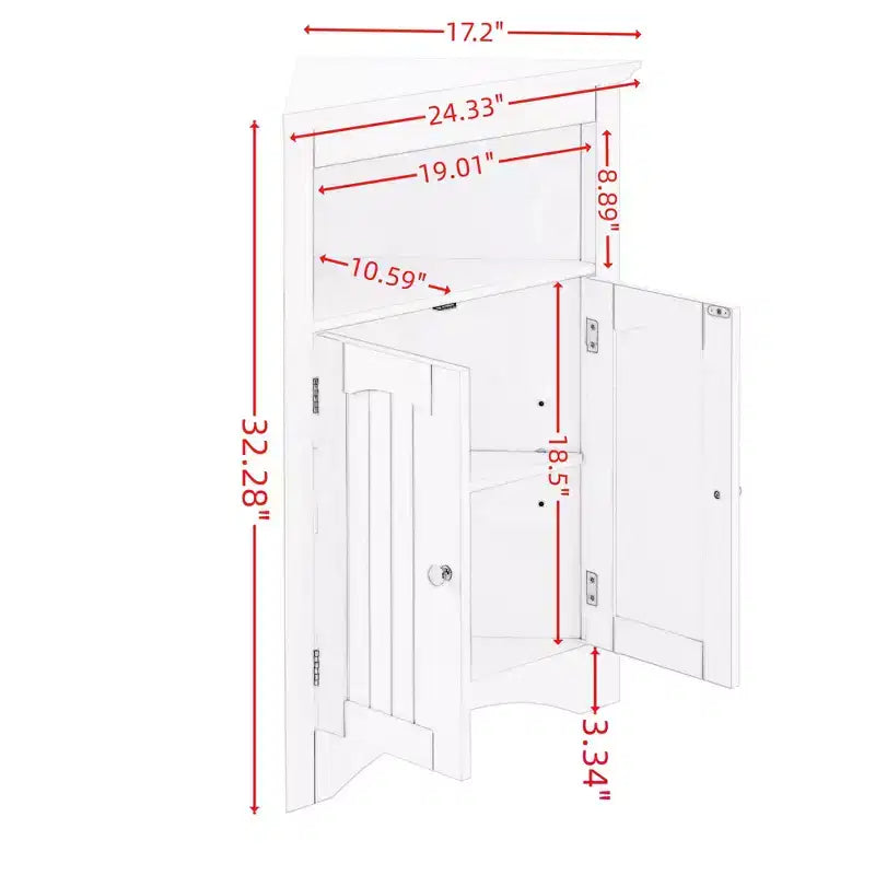 Corner Cabinet, Freestanding Corner Cabinet with 2 Doors and 3 Shelves, Free Standing Cabinet for Kitchen, Living Room