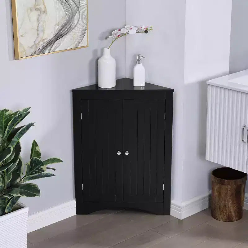 Corner Cabinet, Freestanding Corner Cabinet with 2 Doors and 3 Shelves, Free Standing Cabinet for Kitchen, Living Room