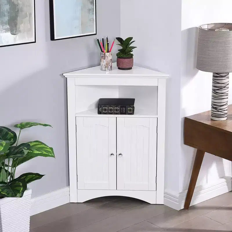 Corner Cabinet, Freestanding Corner Cabinet with 2 Doors and 3 Shelves, Free Standing Cabinet for Kitchen, Living Room