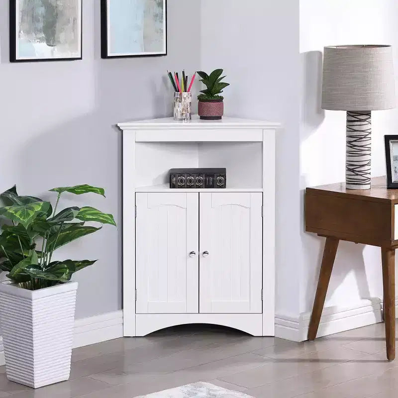 Corner Cabinet, Freestanding Corner Cabinet with 2 Doors and 3 Shelves, Free Standing Cabinet for Kitchen, Living Room