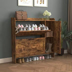 Shoe Cabinet, Freestanding Shoe Organizer with 2 Flip Drawers, Shoe Storage Cabinet for Entryway, Living Room, Hallway, Brown