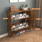 Shoe Cabinet, Freestanding Shoe Organizer with 2 Flip Drawers, Shoe Storage Cabinet for Entryway, Living Room, Hallway, Brown