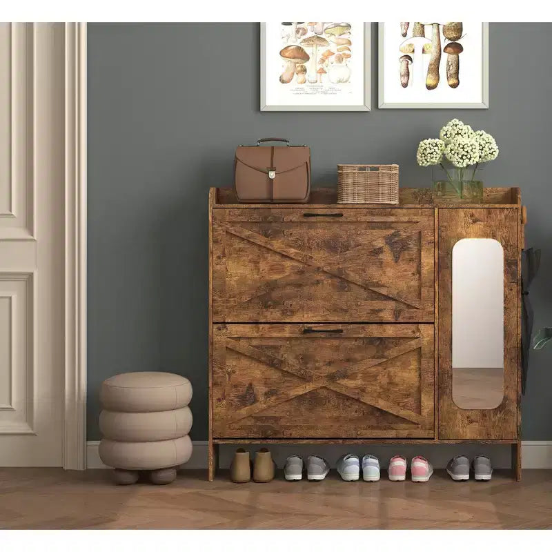 Shoe Cabinet, Freestanding Shoe Organizer with 2 Flip Drawers, Shoe Storage Cabinet for Entryway, Living Room, Hallway, Brown