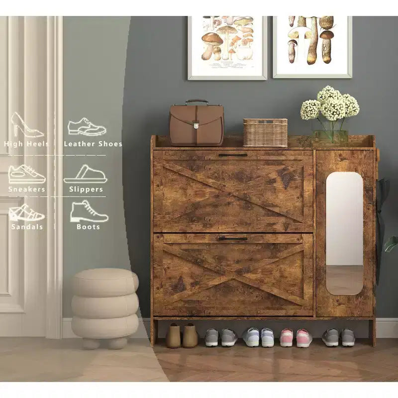 Shoe Cabinet, Freestanding Shoe Organizer with 2 Flip Drawers, Shoe Storage Cabinet for Entryway, Living Room, Hallway, Brown