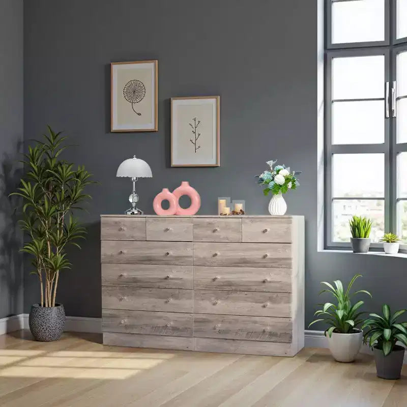 6-Drawer Gray Particle Board 25.98in. W Chest of Drawer