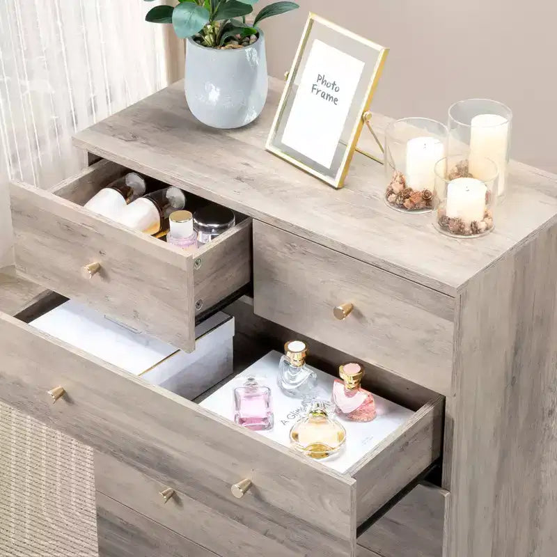 6-Drawer Gray Particle Board 25.98in. W Chest of Drawer