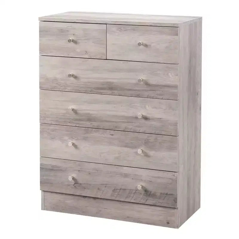 6-Drawer Gray Particle Board 25.98in. W Chest of Drawer
