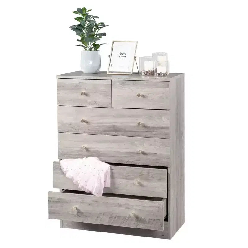 6-Drawer Gray Particle Board 25.98in. W Chest of Drawer