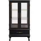 Elegant Lighted Glass Curio Display Cabinet - Wooden Frame Storage for Living Room, Kitchen & Pantry - Ideal for Wine, Toys & Collectibles - Black
