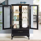 Elegant Lighted Glass Curio Display Cabinet - Wooden Frame Storage for Living Room, Kitchen & Pantry - Ideal for Wine, Toys & Collectibles - Black