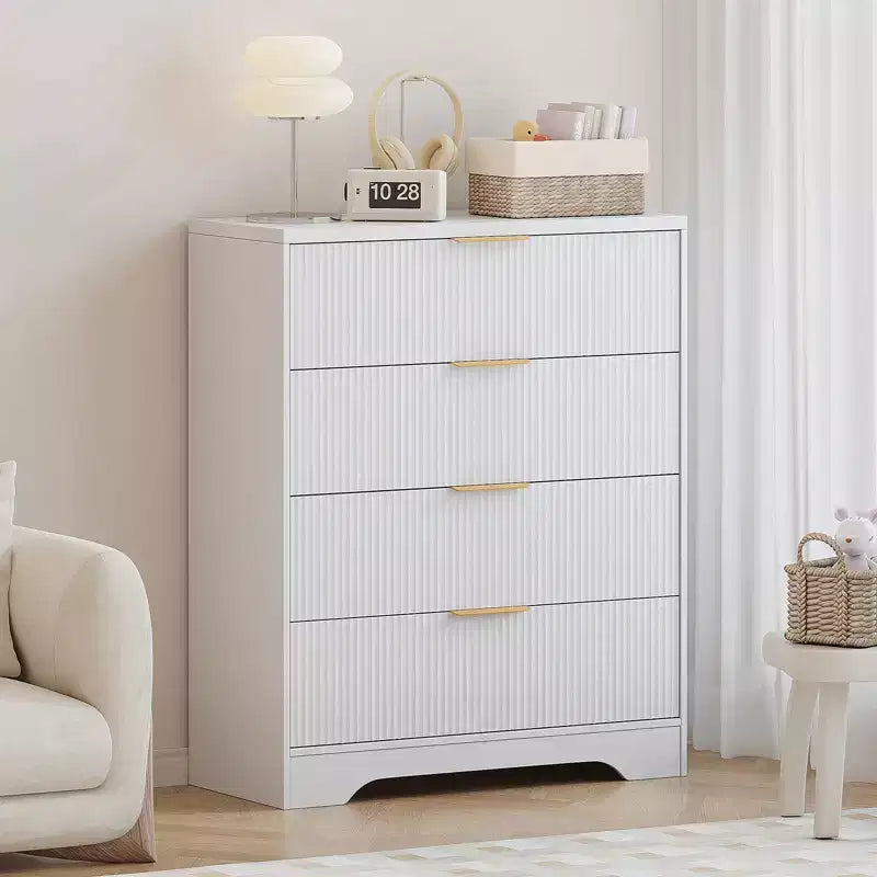 Fluted 5 Drawer Dresser for Bedroom, 47 Tall Modern Chest of Drawers with Gold Metal Handles, Wood Bedroom Dresser for Closet, Living Room, Hallway
