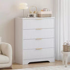 Fluted 5 Drawer Dresser for Bedroom, 47 Tall Modern Chest of Drawers with Gold Metal Handles, Wood Bedroom Dresser for Closet, Living Room, Hallway