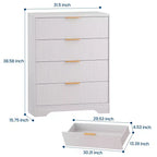 Fluted 5 Drawer Dresser for Bedroom, 47 Tall Modern Chest of Drawers with Gold Metal Handles, Wood Bedroom Dresser for Closet, Living Room, Hallway
