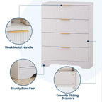 Fluted 5 Drawer Dresser for Bedroom, 47 Tall Modern Chest of Drawers with Gold Metal Handles, Wood Bedroom Dresser for Closet, Living Room, Hallway