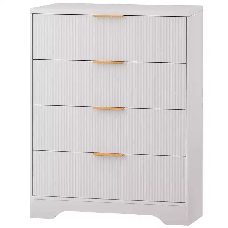 Fluted 5 Drawer Dresser for Bedroom, 47 Tall Modern Chest of Drawers with Gold Metal Handles, Wood Bedroom Dresser for Closet, Living Room, Hallway