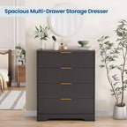 Fluted 5 Drawer Dresser for Bedroom, 47 Tall Modern Chest of Drawers with Gold Metal Handles, Wood Bedroom Dresser for Closet, Living Room, Hallway