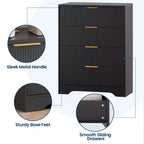 Fluted 5 Drawer Dresser for Bedroom, 47 Tall Modern Chest of Drawers with Gold Metal Handles, Wood Bedroom Dresser for Closet, Living Room, Hallway