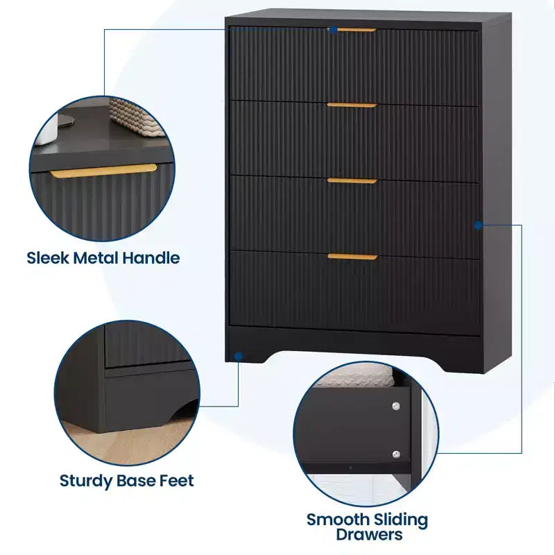 Fluted 5 Drawer Dresser for Bedroom, 47 Tall Modern Chest of Drawers with Gold Metal Handles, Wood Bedroom Dresser for Closet, Living Room, Hallway