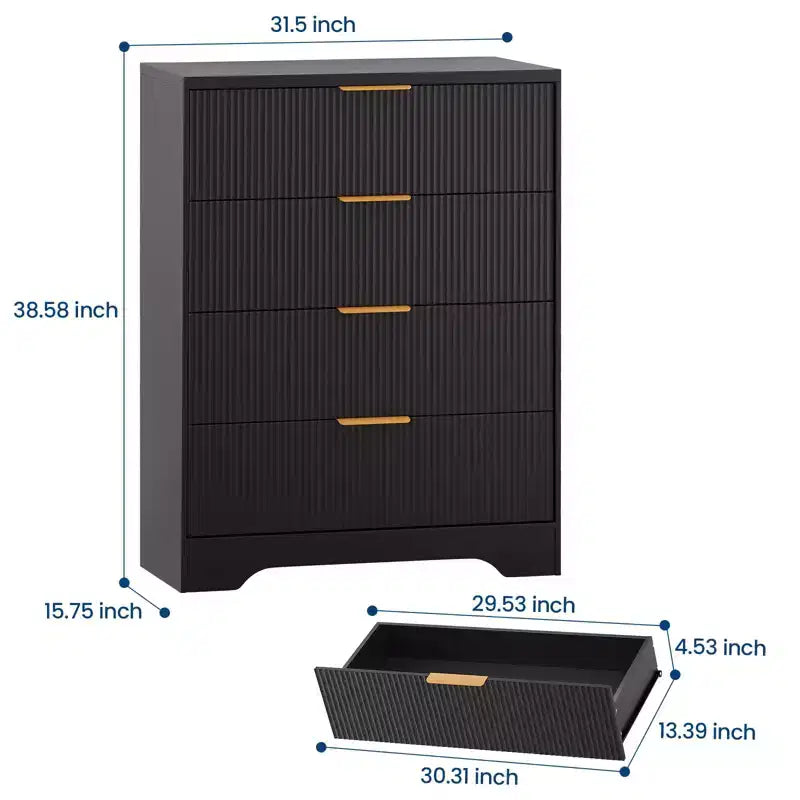 Fluted 5 Drawer Dresser for Bedroom, 47 Tall Modern Chest of Drawers with Gold Metal Handles, Wood Bedroom Dresser for Closet, Living Room, Hallway