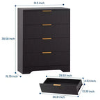 Fluted 5 Drawer Dresser for Bedroom, 47 Tall Modern Chest of Drawers with Gold Metal Handles, Wood Bedroom Dresser for Closet, Living Room, Hallway
