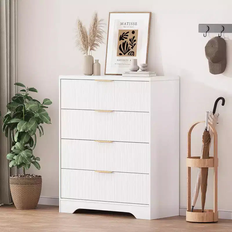 Fluted 5 Drawer Dresser for Bedroom, 47 Tall Modern Chest of Drawers with Gold Metal Handles, Wood Bedroom Dresser for Closet, Living Room, Hallway