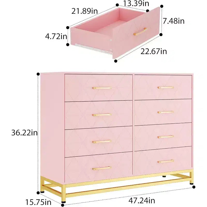 Dresser with 8 Drawers for Bedroom Large Storage Tower Wooden Chest of Drawers with 8 Storage Drawer for Bedroom Wide with Drawer Organizer Dresser