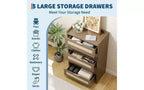 Rattan Accent 5-Drawer Dresser with Gold Handles, 45 Tall Wood Storage Chest Organizer for Bedroom and Closet