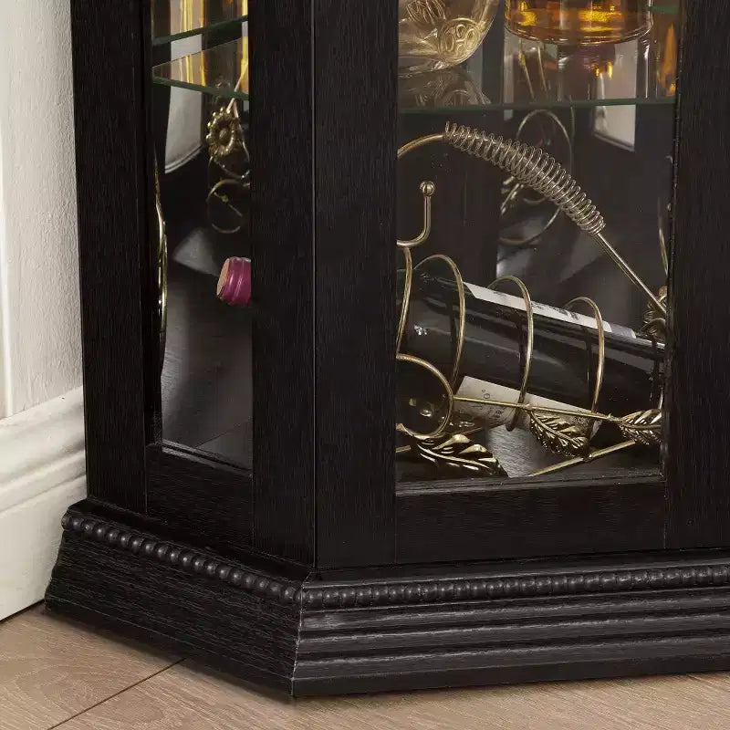 Lighted Corner Curio Cabinet - Glass Display Shelf with Tempered Glass Doors, Adjustable Shelving- Ideal Bar Cabinet for Home Decor-BLACK