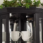 Lighted Corner Curio Cabinet - Glass Display Shelf with Tempered Glass Doors, Adjustable Shelving- Ideal Bar Cabinet for Home Decor-BLACK