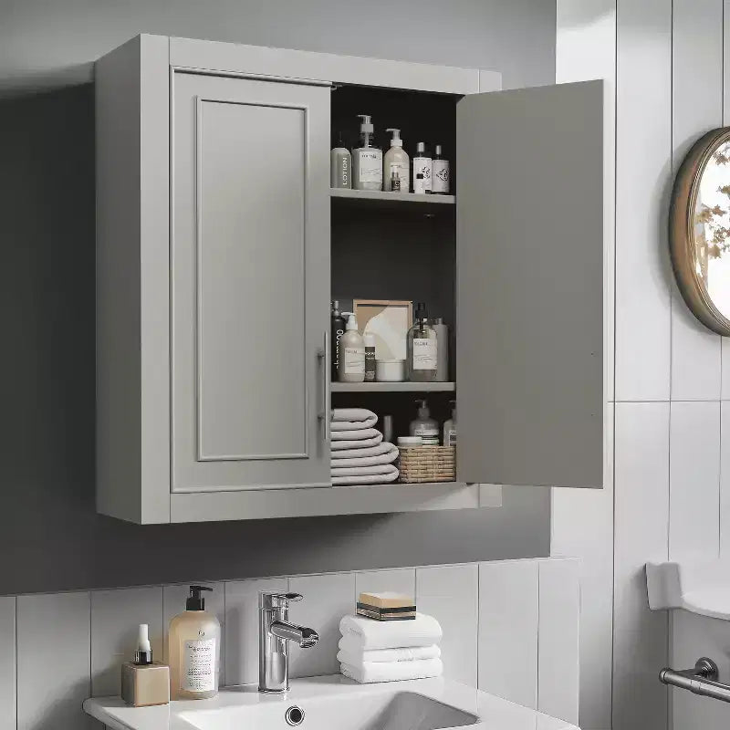 Bathroom Storage Cabinet Wooden Wall-Mounted Cabinets for Home, Small Space, Gray, 26*22*8in