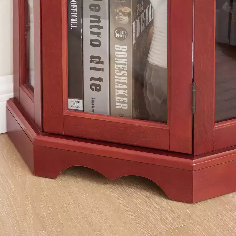 Lighted Corner Curio Cabinet with Tempered Glass Doors & Shelves - Elegant Display Storage for Living Room & Bedroom Decor