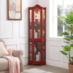 Lighted Corner Curio Cabinet with Tempered Glass Doors & Shelves - Elegant Display Storage for Living Room & Bedroom Decor