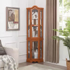 Lighted Corner Curio Cabinet with Tempered Glass Doors & Shelves - Elegant Display Storage for Living Room & Bedroom Decor